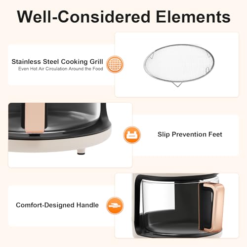 Tiozuiu 8-in-1 Glass Air Fryer, 4.5Qt Capacity Non Toxic Air Fryer, 360° Viewable Bowl, Touchscreen Display, Precise Temperature(175°F - 400°F), 1200W Oil Cooking Dishwasher Safe Glass Pot - White