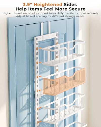 EVERIE Over the Door Pantry Organizer, 9-Tier Heavy Duty Door Storage Rack with Solid Bottom Baskets, Stable No-Bumping Design, Adjustable Hanging Shelves for Kitchen Pantry