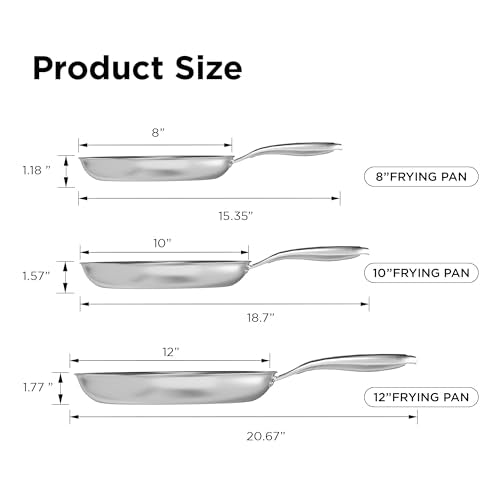 COOKER KING Stainless Steel Pans Set of 3 (8+10+12 Inch), Nonstick Induction Frying Pans,Chef's Pan,Skillets Dishwasher & Oven Safe, Stay-Cool Handles,Induction Compatible – Metal Utensil Safe
