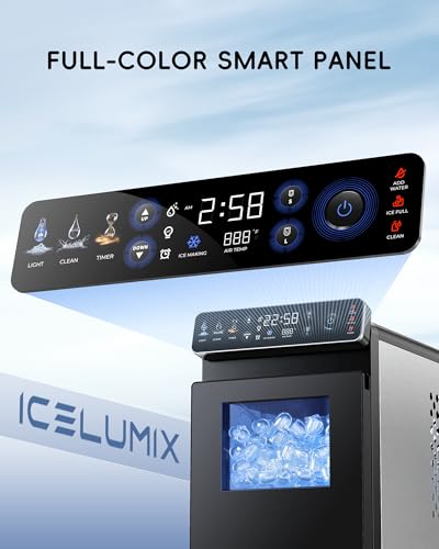 ecozy Ice Makers Countertop, Ultra Slim Design with Full-Color Panel, Internal Lights, 26 lbs/24H, Timer Ice Making, Two Ice Sizes, Portable Self-Cleaning Ice Machine for Home/Kitchen/RV