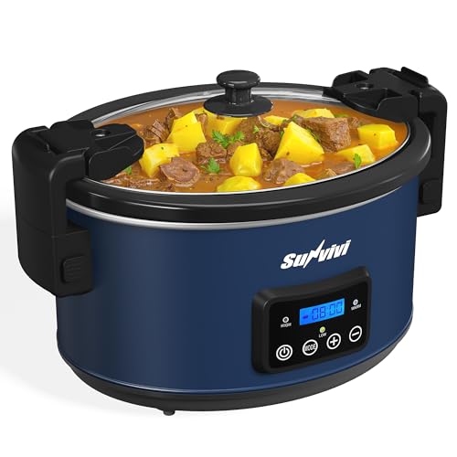 Sunvivi 8.5 Quart Programmable Slow Cooker: Multi-Cooker Food Warmer with Locking Lid & Digital Timer, Adjustable Tempature Control, Dishwasher Safe, Perfect for Families and Gatherings, Blue