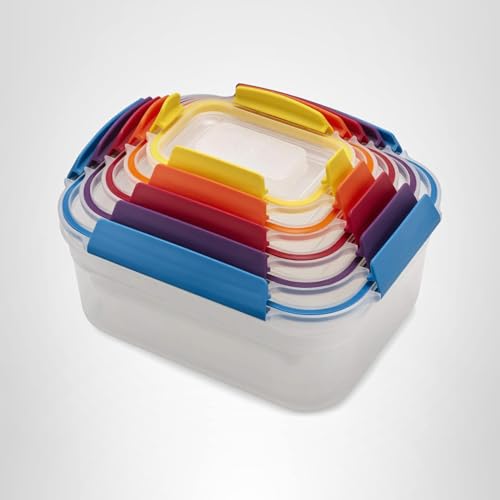 Joseph Joseph Nest Lock Plastic BPA Free Food Storage Container Set with Lockable Airtight Leakproof Lids, 10-Piece, Multi-Color