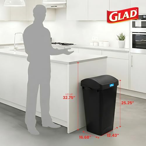 Glad 12 Gallon Trash Can with Clorox Odor Protection | Linkable Waste and Recycling Bin with Swing Top and Lift Up Lid, for Kitchen, Office or Home, Black