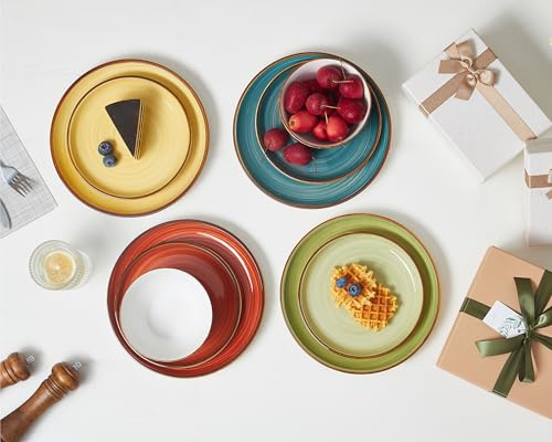 ONEMORE Plates and Bowls Set 12 Pcs,Stoneware Dinnerware Sets for 4 Microwavable,Oven & Dishwasher Safe Porcelain,Scratch Resistant Dishes Set