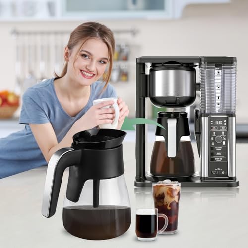 WSEYU 10-Cup Glass Carafe Replacement Compatible with Ninja CM401 CM371 CP301 Specialty Hot & Iced Coffee Makers, Replacement 50 oz Coffee Pot with Brew-Through Lid for Ninja CM300 CM400 CP300 CF091
