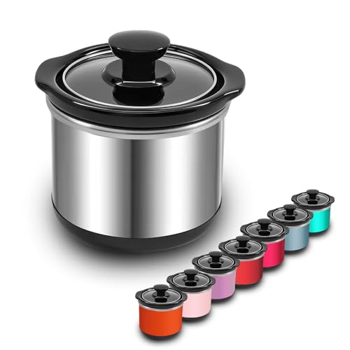 Mini Slow Cooker, 0.65 Qt Capacity small slow cooker, Ceramic Pot, Nutrient Loss Reduction, For Sauces, Stews & Dips, Round (stainless s)