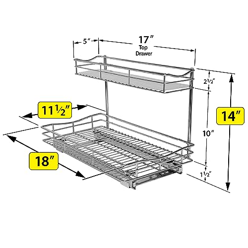 LYNK PROFESSIONAL® Pull Out Under Sink Kitchen Cabinet Organizer - 11.5 in. x 18 inch deep Drawer - Sliding Shelf Organizer for Cabinets and Undersink Storage Shelves - Lifetime Ltd. Warranty – Chrome