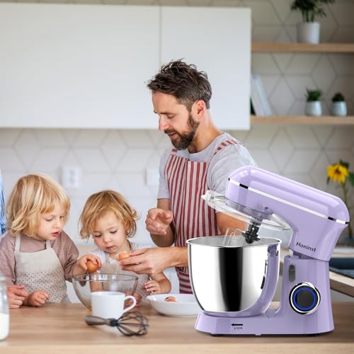 Honinst Stand Mixer, 6.5QT 10-Speed Tilt-Head Electric Stand Mixer, 3-In-1 Kitchen Mixer with Bowl, Dough Hook, Whisk and Beater, Food Mixer for Baking, Cake and Most Home Cooks, Purple