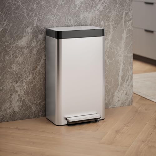 Kohler 20941-ST 8 Gallon Tall Hands-Free Kitchen Step Can, Trash Can with Foot Pedal, Quiet-Close Lid, Stainless Steel