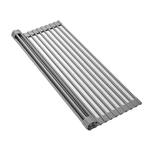 Mistifi Silicone-Coated Stainless Steel Over The Sink Multipurpose Roll-Up Dish Drying Rack, 20.8"X13.2", Heat Resistant Non Slip Dish Draining Rack BPA Free Dishwasher Safe (L, Gray)