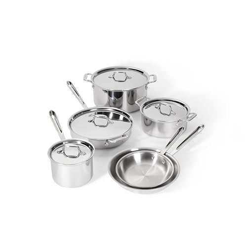 All-Clad D3 Stainless Steel 10 Piece Cookware Set- Made in USA- Includes Frying Pans, Saucepan, Soup Pot, Sautépan