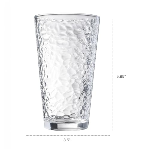 Le'raze Set of 10 Hammered Glass Cups, Clear Heavy Base Drinking Glasses