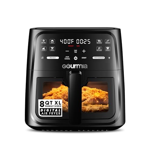 Gourmia 8 Qt Air Fryer, 8 Presets with Digital Display, FryForce 360° Technology, Easy View Window & Interior
