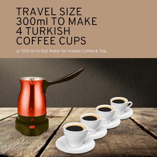 Aleppo Cuisine Electric Turkish Coffee Maker Kettle Pot Stainless Steel Cool Touch Handle Travel Size, Fast Boil & Keeps Water Boiling for Arabic & Greek Coffee, Tea 0.3L (RED)