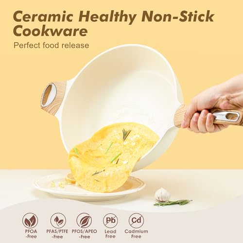 SENSARTE Ceramic Nonstick Frying Pan Skillet with Lid, 12 Inch Large Deep Frying Pan, 5 Qt Saute Pan, Induction Pan, Healthy Non Toxic Cooking Pan with Helper Handle, PFOA PFAS PTFE Free