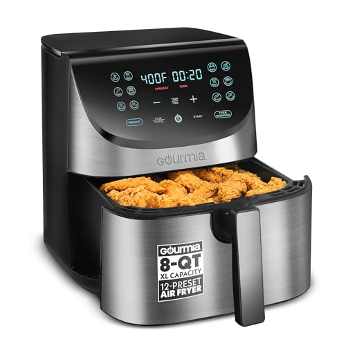 Gourmia Air Fryer, 8 Qt Extra Large Capacity, FryForce360º, Digital Display with 12 Presets, Roast, Bake, Broil