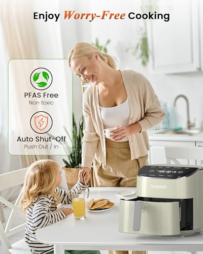 Nuwave Brio Plus Air Fryer 8 Qt, New & Improved, PFAS-FREE, 7 Digital One-Touch Cook Functions that AIR FRY, BAKE, ROAST, DEHYDRATE, TOAST, REHEAT, PREHEAT, 150 Presets, 50°F~400°F (Cream)