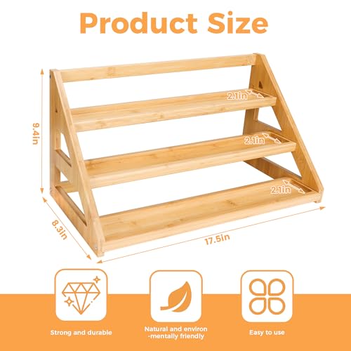MNADSFKJ Spice Rack, Spice Organizer -3 Tier Bamboo Spice Racks, Solution for Spice Storage in Kitchens, Countertops，Storage Rooms and Other Places