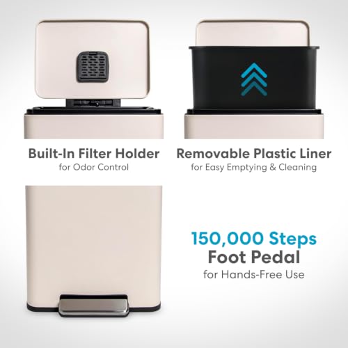 Simpli-Magic 50 Liter / 13.2 Gallon Soft-Close, Smudge Resistant Trash Can with Foot Pedal and Built in Filter- White Color