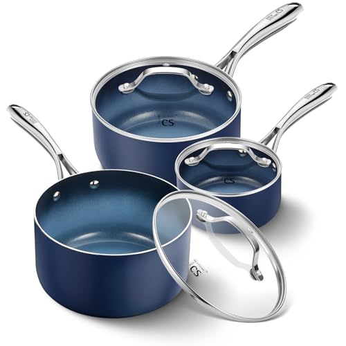 KOCH SYSTEME CS Nonstick Sauce Pan with Lid 1QT & 2QT & 3QT, 6pcs Nonstick Saucepan Set with Cool-Touch