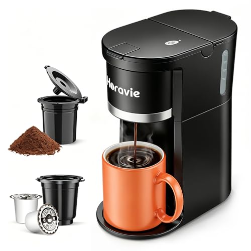 Horavie Small Single Serve Coffee Maker, Fast Brew One Cup Coffee Machine for K Cup and Grounds, 6 to 12 oz. Brew