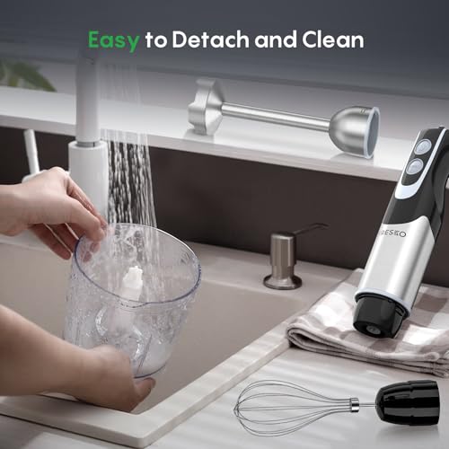 FRESKO Immersion Blender Handheld, Stainless Steel Hand Electric Stick Mixer with 12-Speeds & Turbo Mode, Powerful 500W Emulsion Blender with Beaker, Chopper & Whisk for Smoothie, Puree, Baby Food