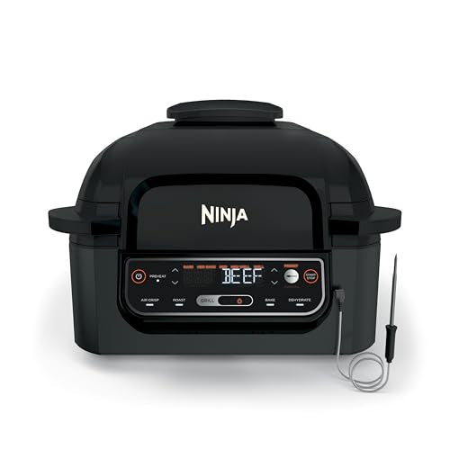 Ninja Foodi Smart 5-in-1 Indoor Grill, With 4-Quart Air Fryer, Roast, Bake, Dehydrate, and Smart Cook System, Black, LG451BK