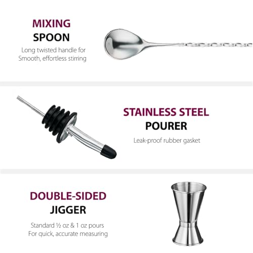 Cocktail Shaker Set - 17 Piece Stainless Steel Mixology Bartender Kit, Drink Martini Shaker, Home Bar Accessories, Cocktail Kit, Stainless Steel Bar Set, Shakers Bartending