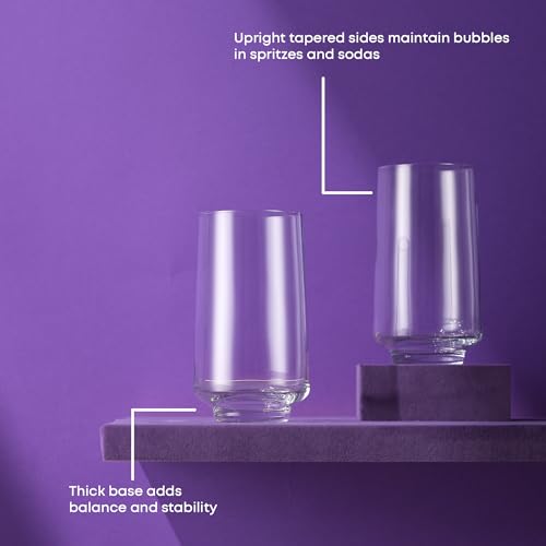 JoyJolt Sidney Highball Glasses Set of 4 | 16 oz Drinking Glasses for Water, Soda, Cocktail, Mojito, Tom Collins | Tall Glass Cups | Home Bar Glass Set | Premium Crystal Barware Made in Europe