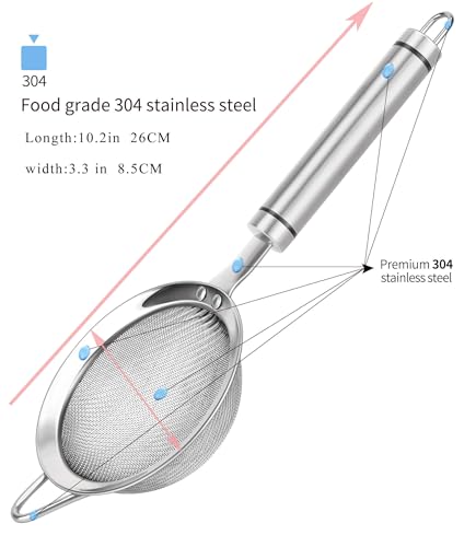 SUNWUKIN 304 Stainless Steel Fine Mesh Strainers for Kitchen, Colander-Skimmer with Handle, Sieve Sifters for Food, Tea, Rice, Oil, Noodles, Fruits, Vegetable