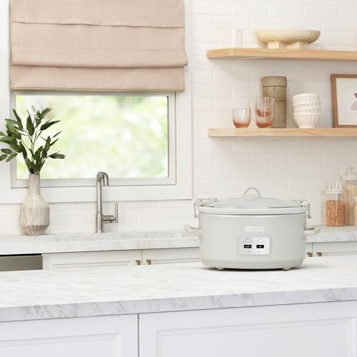 Crock-Pot 7 Quart Cook and Carry Slow Cooker with Touch Control, 4 Pre Programmed Settings, Removable Stoneware, and Locking Lid, Mushroom