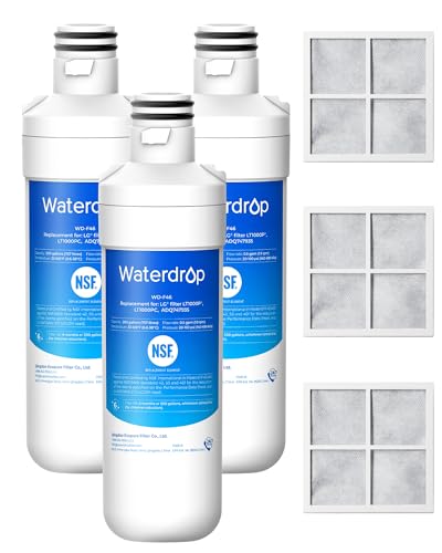 Waterdrop ADQ747935 LT1000PC Replacement for LG® LT1000P®/PC/PCS ThinQ® Refrigerator Water Filter, LFXS26973S, LMXS28626S, LMWS27626S, LFXS28596S, ADQ74793501 and LT120F® Air Filter, 3 Combo