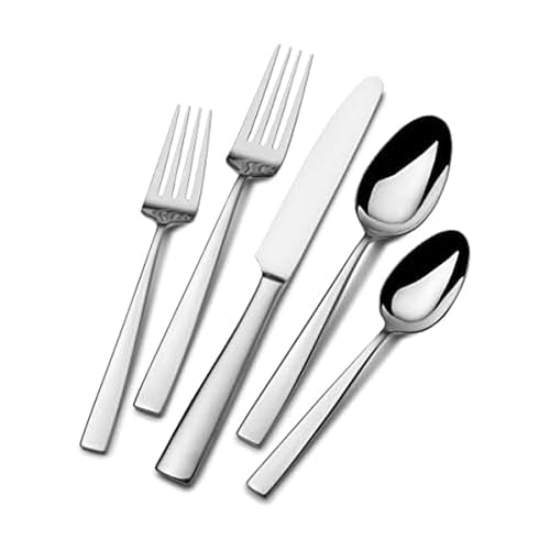 Mikasa Everett 18/10 Stainless Steel Flatware Set, 101-Piece Service for 12, Silverware Set with Slim Square-Cut Handles, Dishwasher Safe Cutlery Set