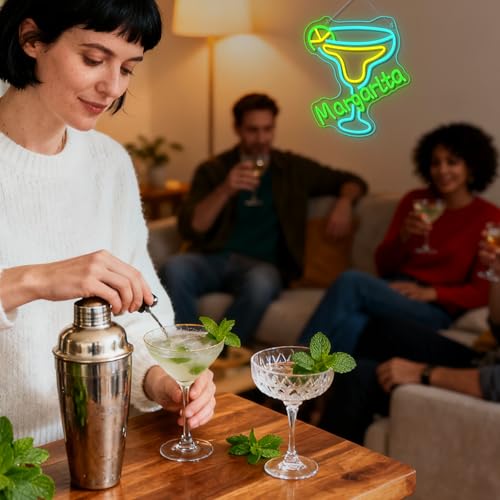 DREAMFORT Margarita Neon Sign Tropical Light LED Wall Decor for Bars, Kitchen & Party Spaces Festive Cocktail Glass Design