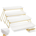 KAQAHIDO Extra Large 4 Tier Serving Tray Set, 34x22x10 inch Wave Edge Melamine Dessert Table Display Set, Tiered Trays Stand for Party Buffet Entertaining, Gold and White