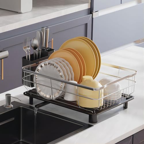 AIDERLY Stainless Steel Dish Drying Rack Dish Drainer, Black