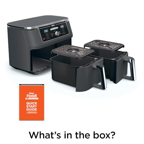 Ninja DZ401 Foodi 10 Quart 6-in-1 DualZone XL 2-Basket Air Fryer with 2 Independent Frying Baskets, Match Cook & Smart Finish to Roast, Broil, Dehydrate for Quick, Easy Family-Sized Meals, Grey