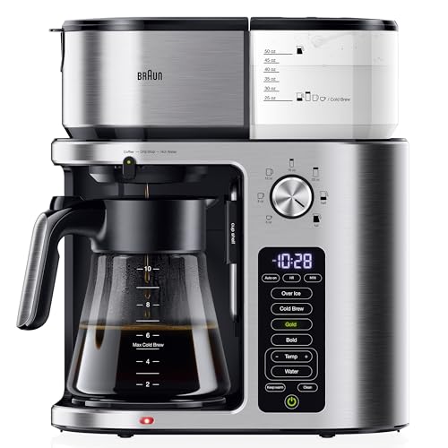 Braun MultiServe Plus 10-Cup Drip Coffee Maker, Hot & Cold Multi-Serve Brewer with Timer and Auto Start, Hot Water
