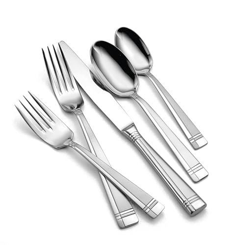 Oneida Silverware Set, Amsterdam 45-Piece Everyday Flatware Set, Service For 8, 18/0 Stainless Steel, Rust Resistant, Dishwasher Safe, Knives Spoons And Forks Set, Home And Kitchen (Silver, 45 Piece)
