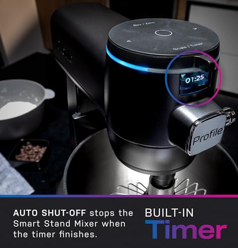 GE Profile Smart Stand Mixer w/Built-In Smart Scale & Auto Sense Technology, 7qt Stainless Steel Bowl, 11 Speed l Dough Hook, Beater, 11-wire whip l works w/Amazon Alexa & Google Home l Stone White