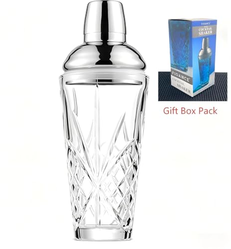 Fioance Cut Crystal Cocktail Shaker 18.5oz Sealed Lid, Mult-Use