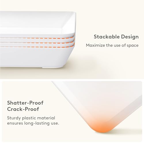 Lifewit Serving Tray for Party Supplies, Reusable Serving Platter for Catering, Snack, Fruit, Charcuterie, Appetizer, Plastic Food Trays, Hosting Essentials, BPA Free, White, 4 Pcs