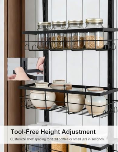 Pantry Door Organizer, 9-Tier Over The Door Pantry Organizer for Kitchen Pantry Storage, Adjustable Metal Hanging Spice Rack with 9 Baskets for Pantry Kitchen Bathroom Laundry Room Closet, Black