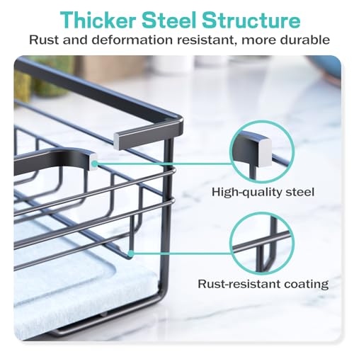 VABNEER Dish Drying Rack with Stone Drying Mat, Quick-Drying/Stainless/Super Sturdy/Space-Saving, Dish Strainers for Kitchen Counter, Escurridor de Trastes para Cocina (Black)