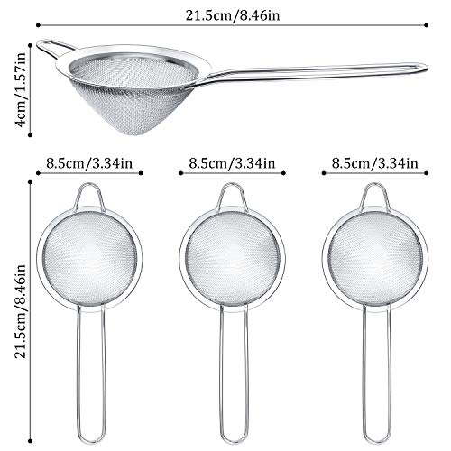 Patelai 3 Pieces Tea Strainers Cocktail Strainer Stainless Steel Fine Mesh Strainer Colander Conical Food Loose Tea Filter Practical Bar Colander Tool