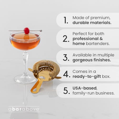 A Bar Above Cocktail Strainer, 4-Prong Bar Strainer with High Density Spring for Smooth Pouring, Fits Boston Shaker Tins and Mixing Glasses, Bar Essentials for Home Bartenders and Pros, Antique Copper