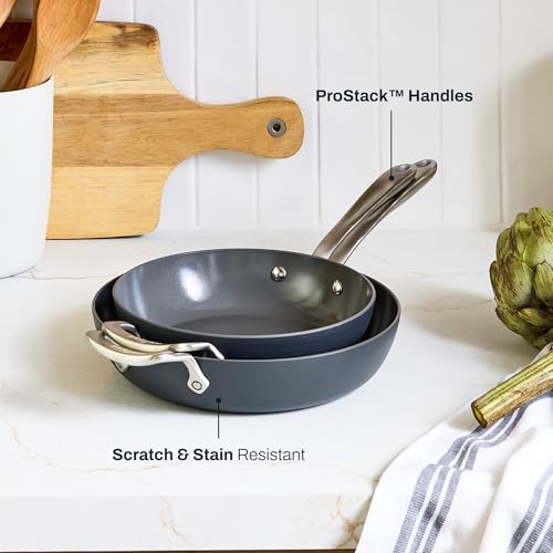 All-Clad HA1® Ceramic Nonstick, Frying Pan Set 10.5 and 12 inch - Oven Safe up to 450° & Compatible with All Stovetops (Gas, Electric & Induction) Light Grey