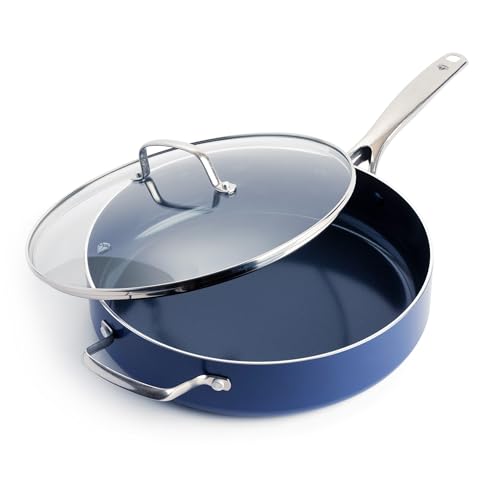 Blue Diamond 5QT Saute Pan with Lid, Non Toxic PFAS-Free Diamond Ceramic Nonstick, Dishwasher & Oven Safe, Metal Utensil