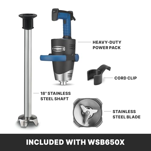Waring Commercial EvolutionX Immersion Blender, 1.5 Horsepower Motor, 18" Stainless Steel Shaft, Variable Speed, 35-Gallon Capacity, for Professional Hand Blender for Kitchens & Catering, WSB650X