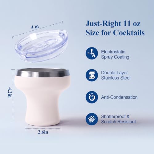 Daximo 11 oz Vacuum Insulated Margarita Tumbler - Stainless Steel Margarita Cup with Lid & Straw - Shatterproof Cocktail Tumbler for Ice-Cold Sips by the Pool Patio & Beach - Ivory Pink
